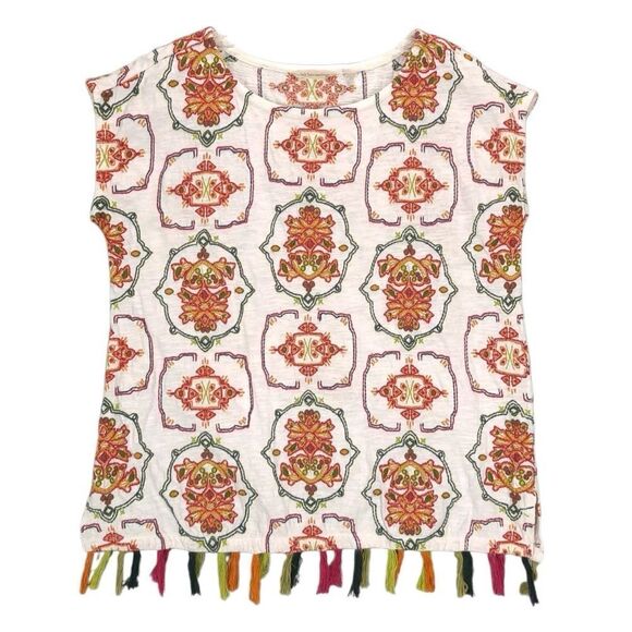 Soft Surroundings embroidered 100% cotton boho top ivory w orange green red szXS - Picture 2 of 10